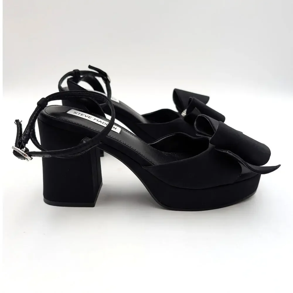 Steve Madden Aerin Bow Platform Sandals Women's Black Size US7.5M EU38